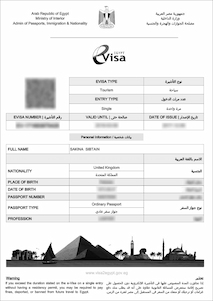 egypt visa sample
